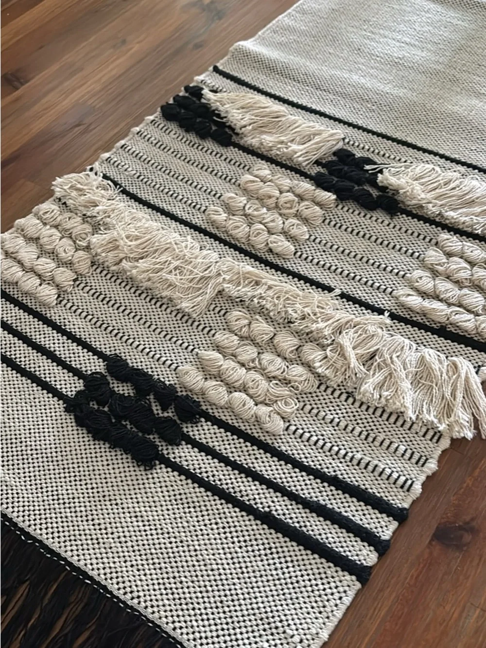Pier 1 Black and Cream Textured Woven Table Runner
